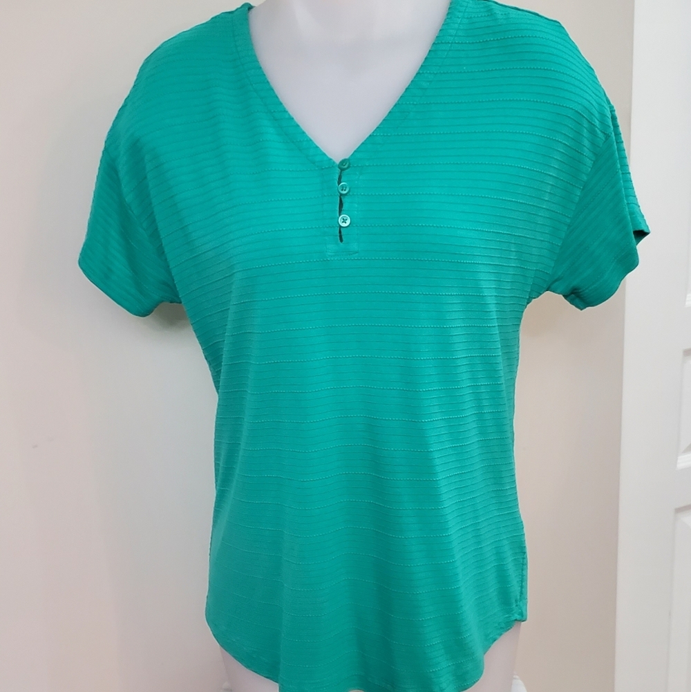Talbots Teal Henley V-Neck Tee Medium